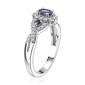 D'Joy Peacock Tanzanite and Multi Gemstone 0.75 ctw Sunburst Ring in Rhodium Over Sterling Silver (Size 10.0)
