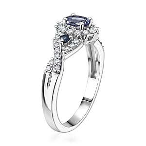 D'Joy Peacock Tanzanite and Multi Gemstone 0.75 ctw Sunburst Ring in Rhodium Over Sterling Silver (Size 5.0) 