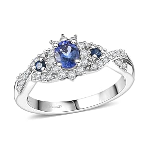 D'Joy Peacock Tanzanite and Multi Gemstone 0.75 ctw Sunburst Ring in Rhodium Over Sterling Silver (Size 7.0) 