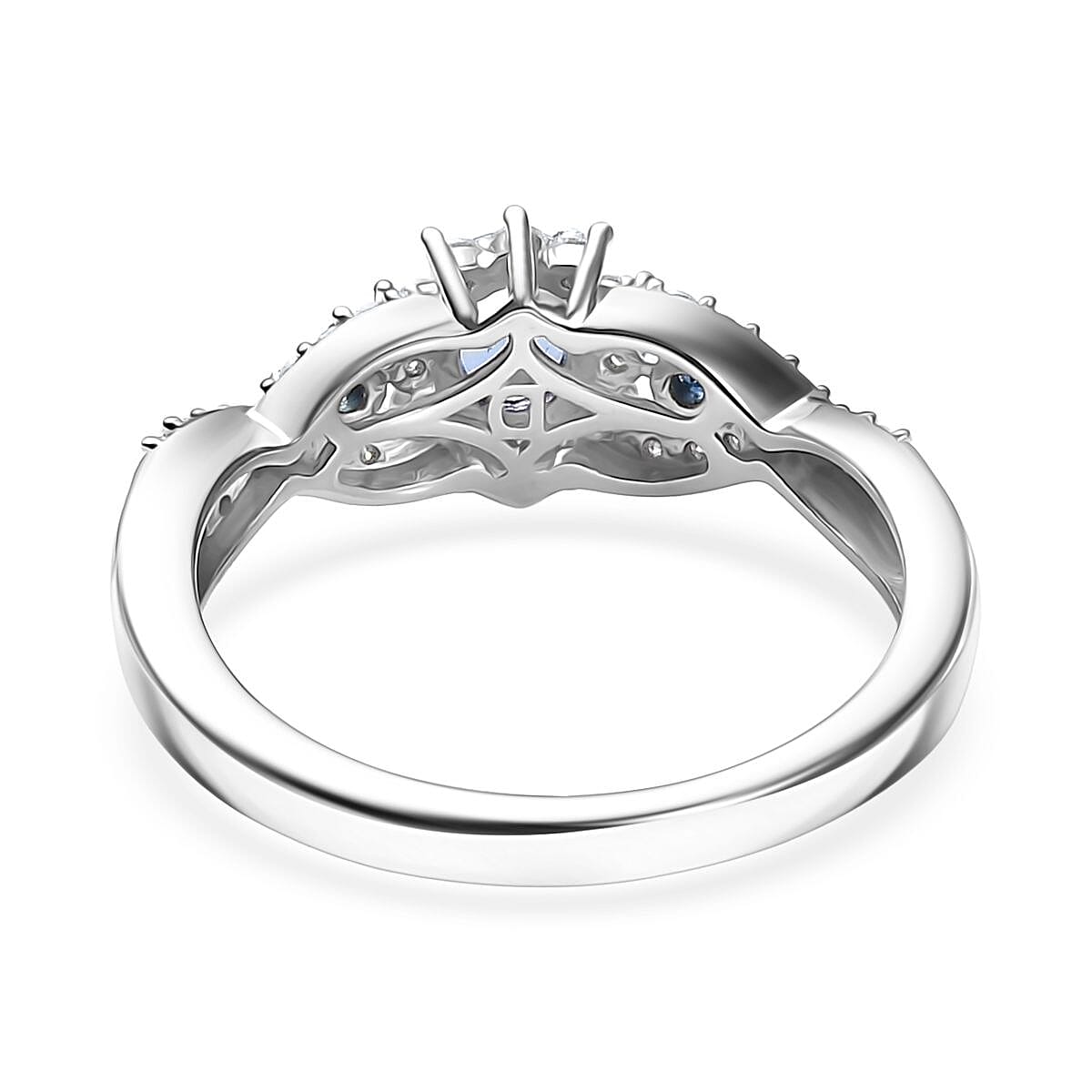 D'Joy Peacock Tanzanite and Multi Gemstone 0.75 ctw Sunburst Ring in Rhodium Over Sterling Silver (Size 7.0)  image number 4