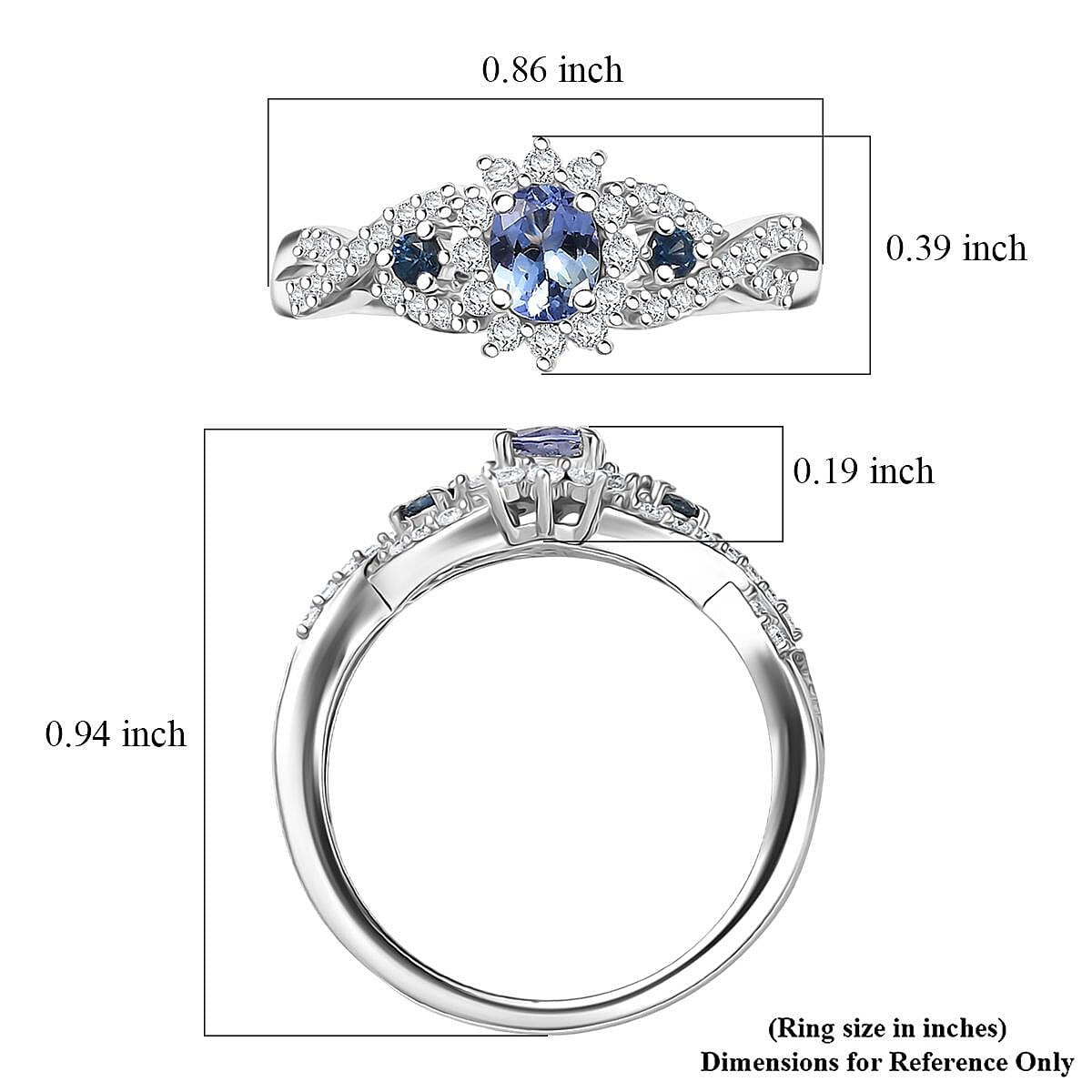 D'Joy Peacock Tanzanite and Multi Gemstone 0.75 ctw Sunburst Ring in Rhodium Over Sterling Silver (Size 7.0)  image number 5