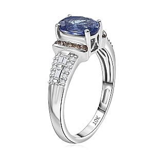 Luxoro AAA Peacock Tanzanite, Natural Champagne and White Diamond Ring in 10K White Gold 2.20 ctw (Size 10.0)