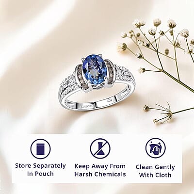Luxoro AAA Peacock Tanzanite, Natural Champagne and White Diamond Ring in 10K White Gold 2.20 ctw (Size 10.0)
