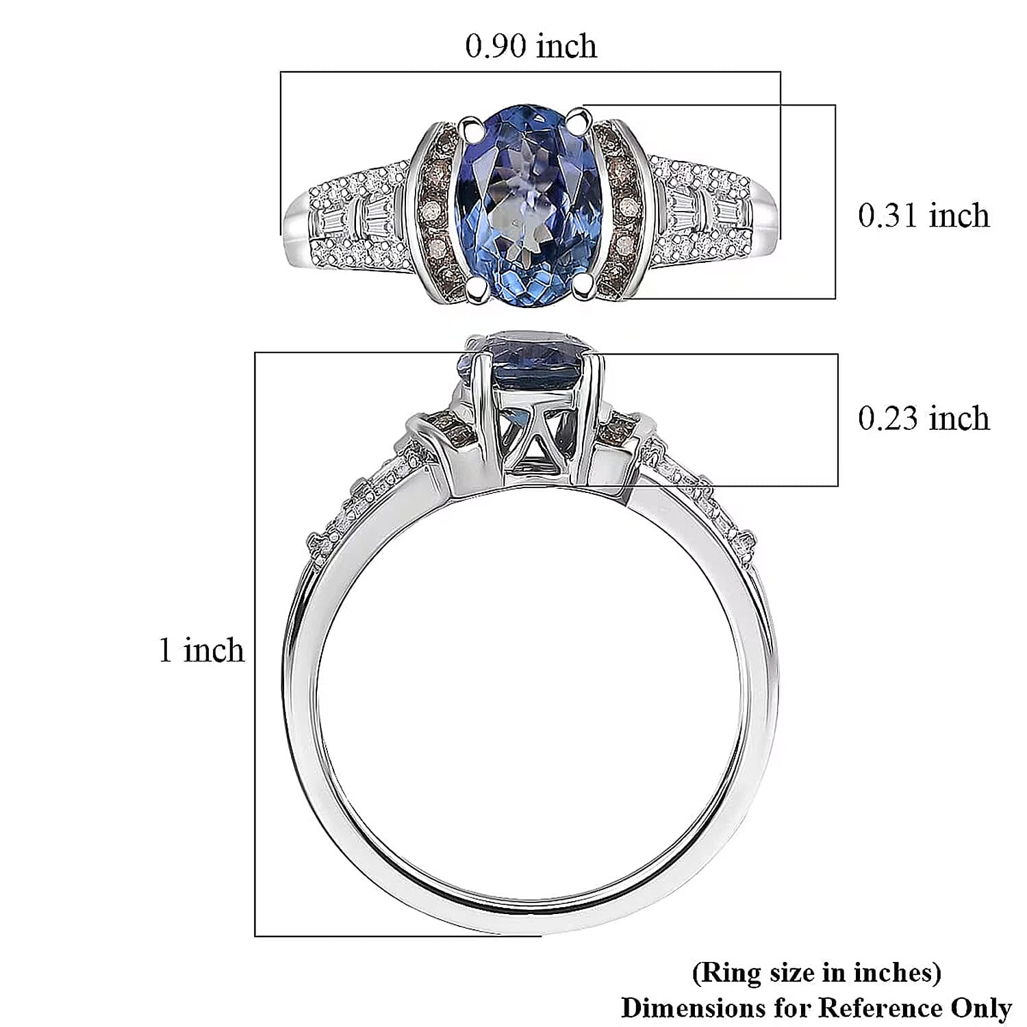 Luxoro AAA Peacock Tanzanite, Natural Champagne and White Diamond Ring in 10K White Gold 2.20 ctw (Size 10.0)