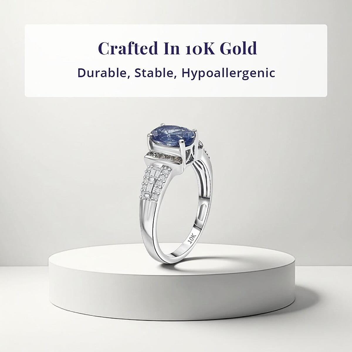 Luxoro AAA Peacock Tanzanite, Natural Champagne and White Diamond Ring in 10K White Gold 2.20 ctw (Size 6.5) image number 3