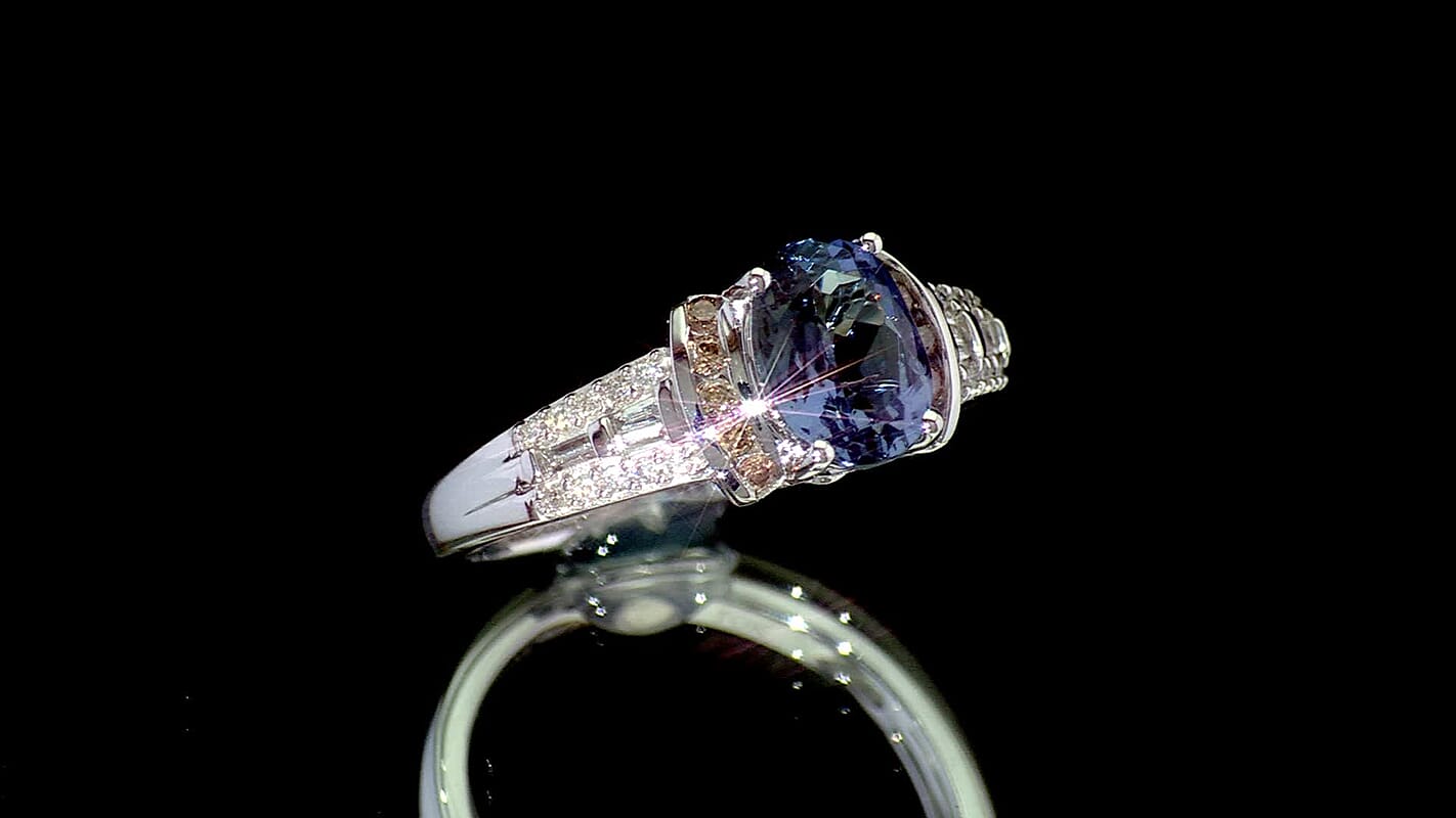 Luxoro 10K White Gold AAA Peacock Tanzanite, Natural Champagne and White Diamond (I2) (0.30 cts) Ring (Size 10.0) 2.20 ctw