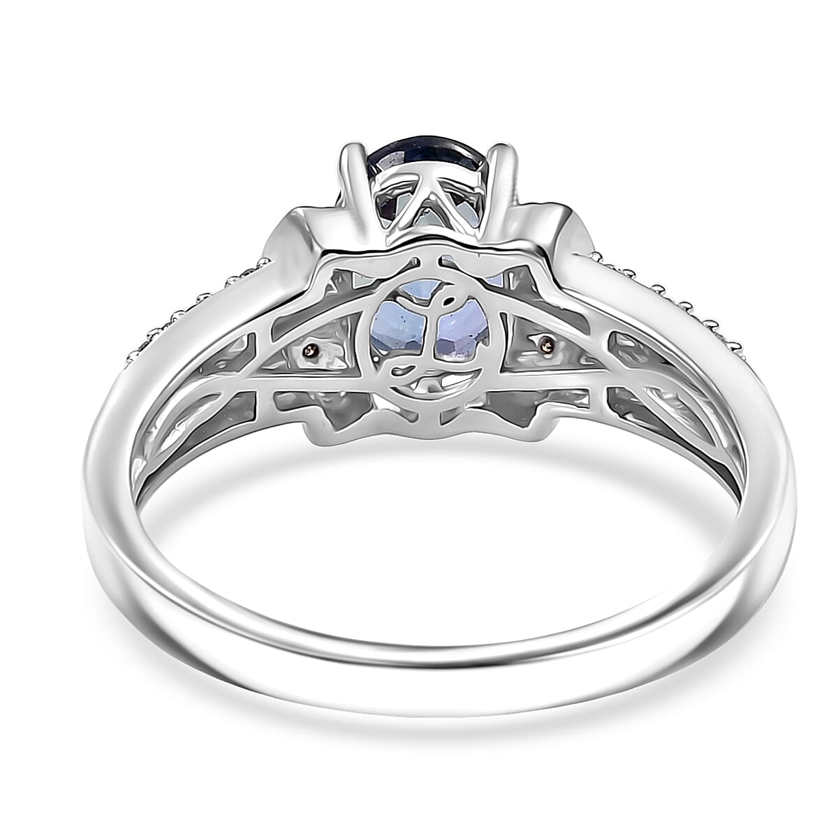 Doorbuster Luxoro AAA Peacock Tanzanite, Natural Champagne and White Diamond I2 2.20 ctw Midnight Aurora Ring in 10K White Gold (Size 7.0) image number 4
