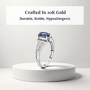 Luxoro AAA Peacock Tanzanite, Natural Champagne and White Diamond Ring in 10K White Gold 2.20 ctw (Size 8.0)