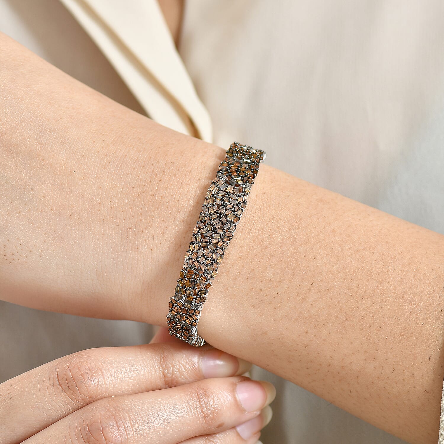 D'Joy Red Diamond 5.01 ctw Bracelet in Rhodium Over Sterling Silver (7.50 In)