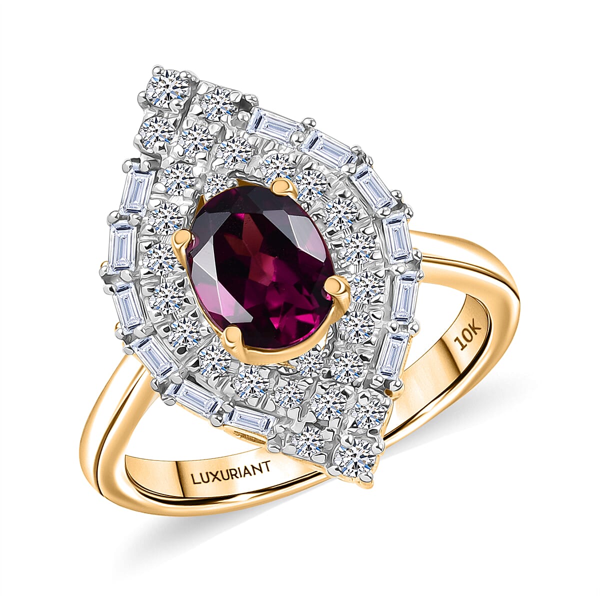 Certified & Appraised AAA Radiant Ember Garnet and Luxuriant Diamond (G-H, SI) 2.06 ctw Ring in 10K Yellow Gold (Size 6.0) image number 0