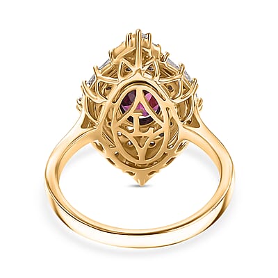 Certified & Appraised AAA Radiant Ember Garnet and Luxuriant Diamond (G-H, SI) 2.06 ctw Ring in 10K Yellow Gold (Size 7.0)