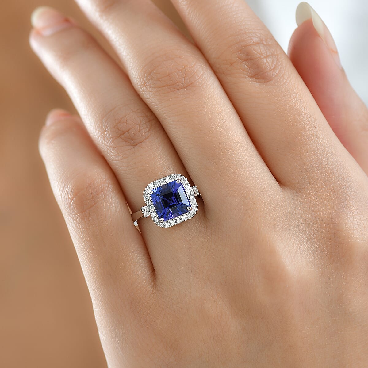 Certified & Appraised Rhapsody 950 Platinum AAAA Tanzanite, Diamond (E-F, VS) (0.28 cts) Ring (Size 10.0) (6.10 g) 3.01 ctw image number 2
