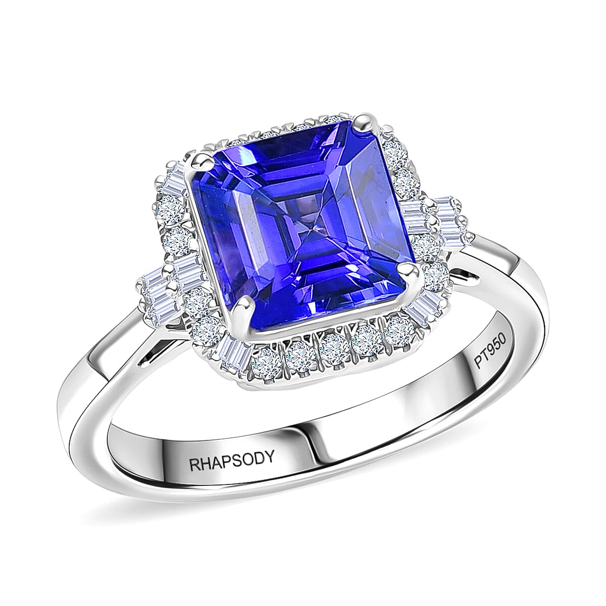 Doorbuster Certified & Appraised Rhapsody AAAA Tanzanite and Diamond E-F VS 3.00 ctw Ring in 950 Platinum (Size 6.0) 6.10 Grams image number 0