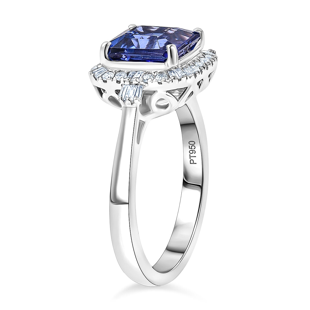 Doorbuster Certified & Appraised Rhapsody AAAA Tanzanite and Diamond E-F VS 3.00 ctw Ring in 950 Platinum (Size 6.0) 6.10 Grams image number 3
