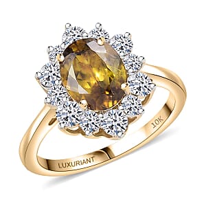 Certified & Appraised AAA Sava Sphene and Luxuriant Lab Grown Diamond G-H SI 2.96 ctw Ring in 10K Yellow Gold