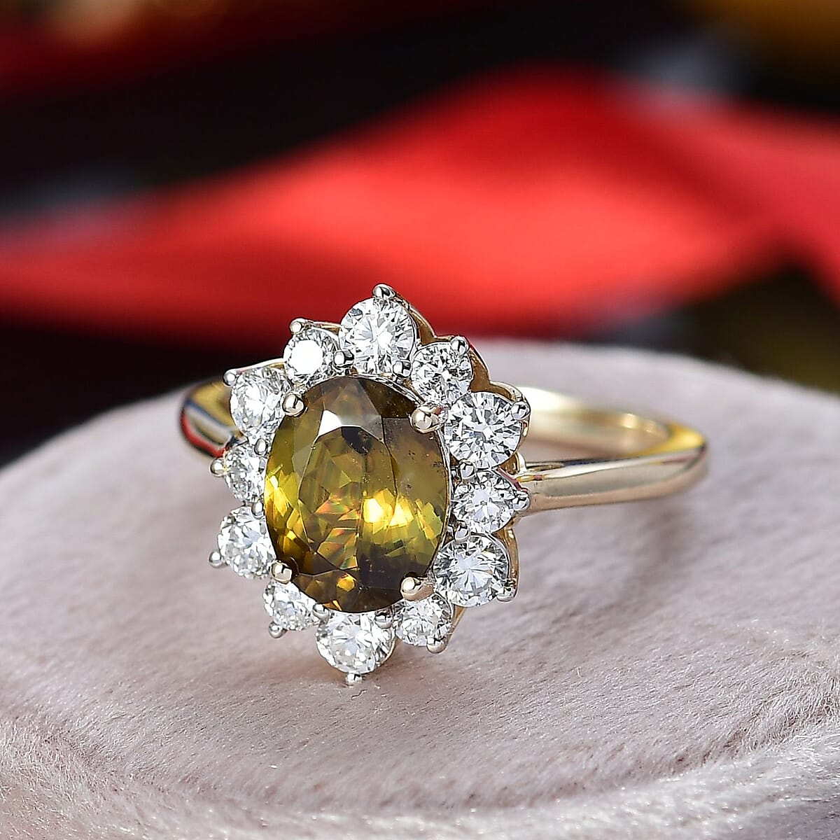 AAA Sava Sphene and Luxuriant Lab Grown Diamond G-H SI 2.90 ctw Ring in 10K Yellow Gold image number 1