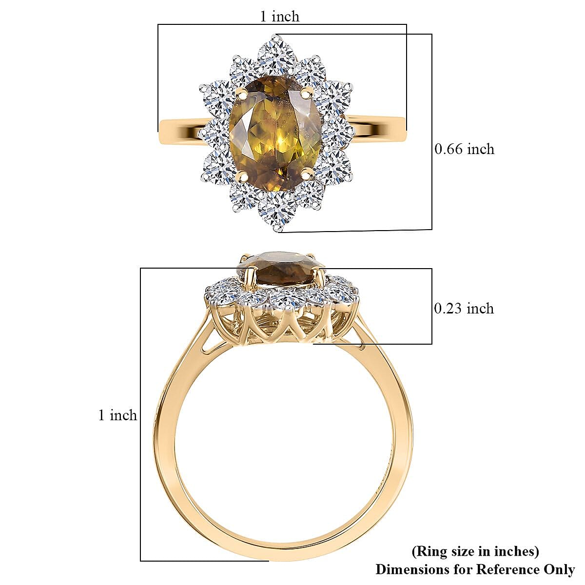 Certified & Appraised AAA Sava Sphene and Luxuriant Lab Grown Diamond G-H SI 2.96 ctw Ring in 10K Yellow Gold (Size 7.0) image number 5