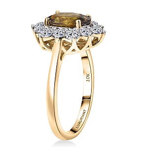 Certified & Appraised AAA Sava Sphene and Luxuriant Lab Grown Diamond G-H SI 2.96 ctw Ring in 10K Yellow Gold (Size 8.0)