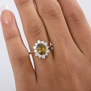 Certified & Appraised AAA Sava Sphene and Luxuriant Lab Grown Diamond G-H SI 2.96 ctw Ring in 10K Yellow Gold (Size 8.5)