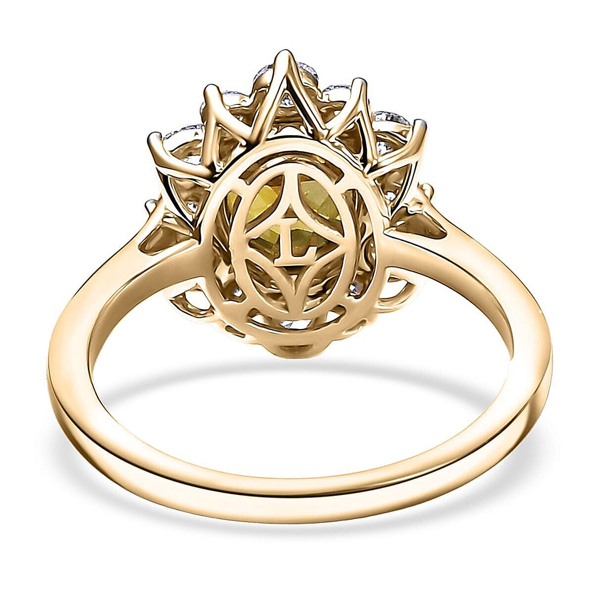 Certified & Appraised AAA Sava Sphene and Luxuriant Lab Grown Diamond G-H SI 2.96 ctw Ring in 10K Yellow Gold (Size 8.5) image number 4