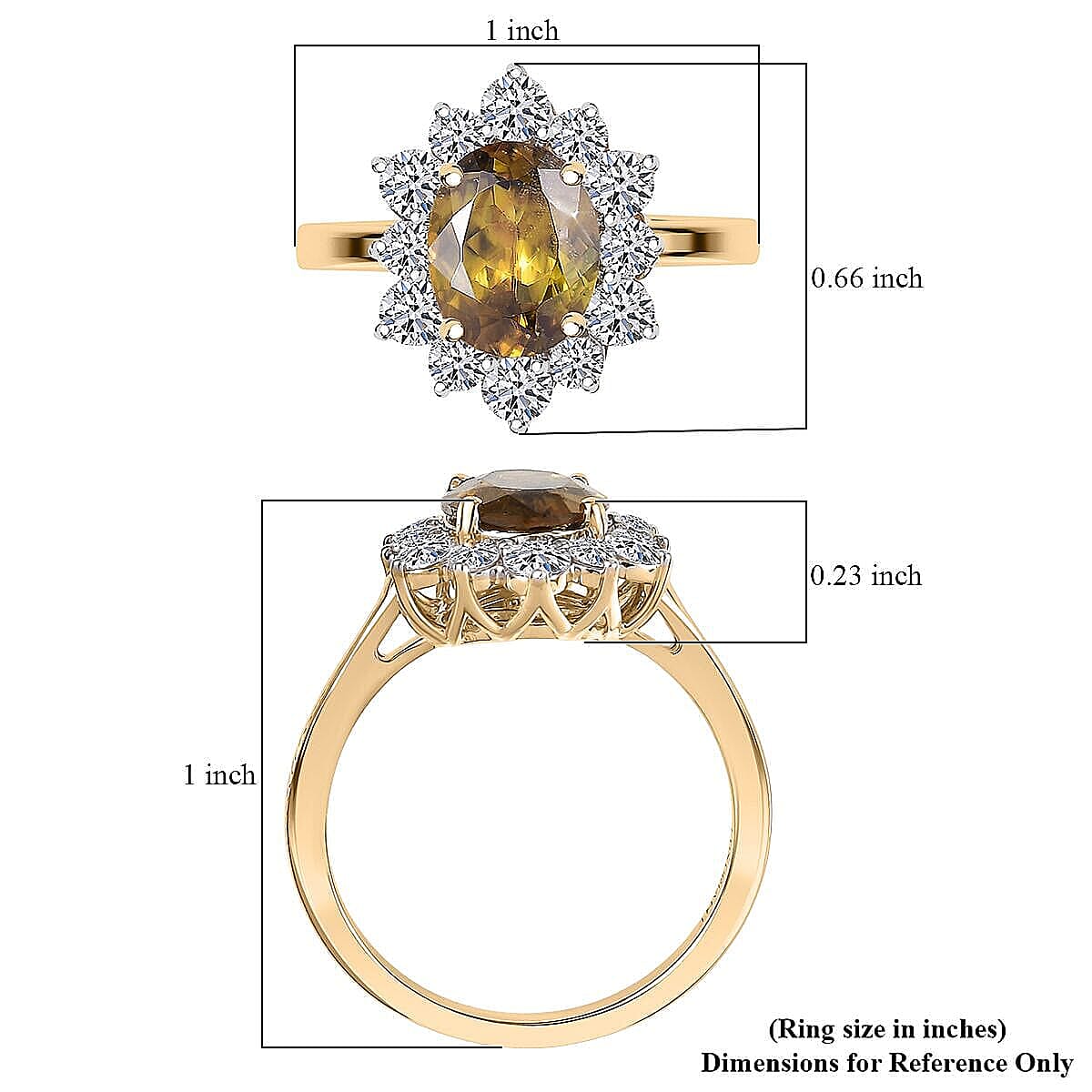 Certified & Appraised AAA Sava Sphene and Luxuriant Lab Grown Diamond G-H SI 2.96 ctw Ring in 10K Yellow Gold (Size 9.0) image number 5