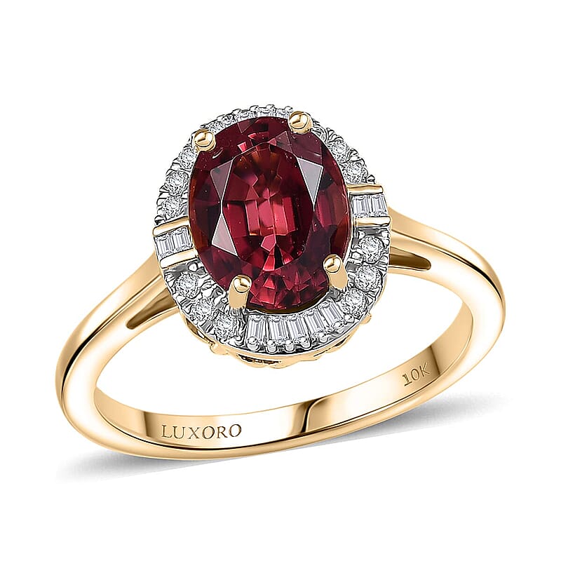 Certified & Appraised Luxoro AAA Ouro Fino Rubellite and Diamond G-H SI 2.25 ctw Floral Ring in 10K Yellow Gold (Size 10.0)