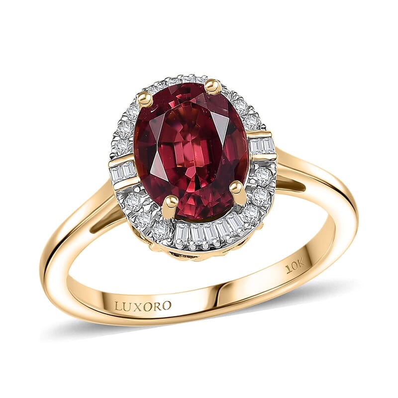 Certified & Appraised Luxoro AAA Ouro Fino Rubellite and Diamond G-H SI 2.25 ctw Floral Ring in 10K Yellow Gold (Size 5.0)