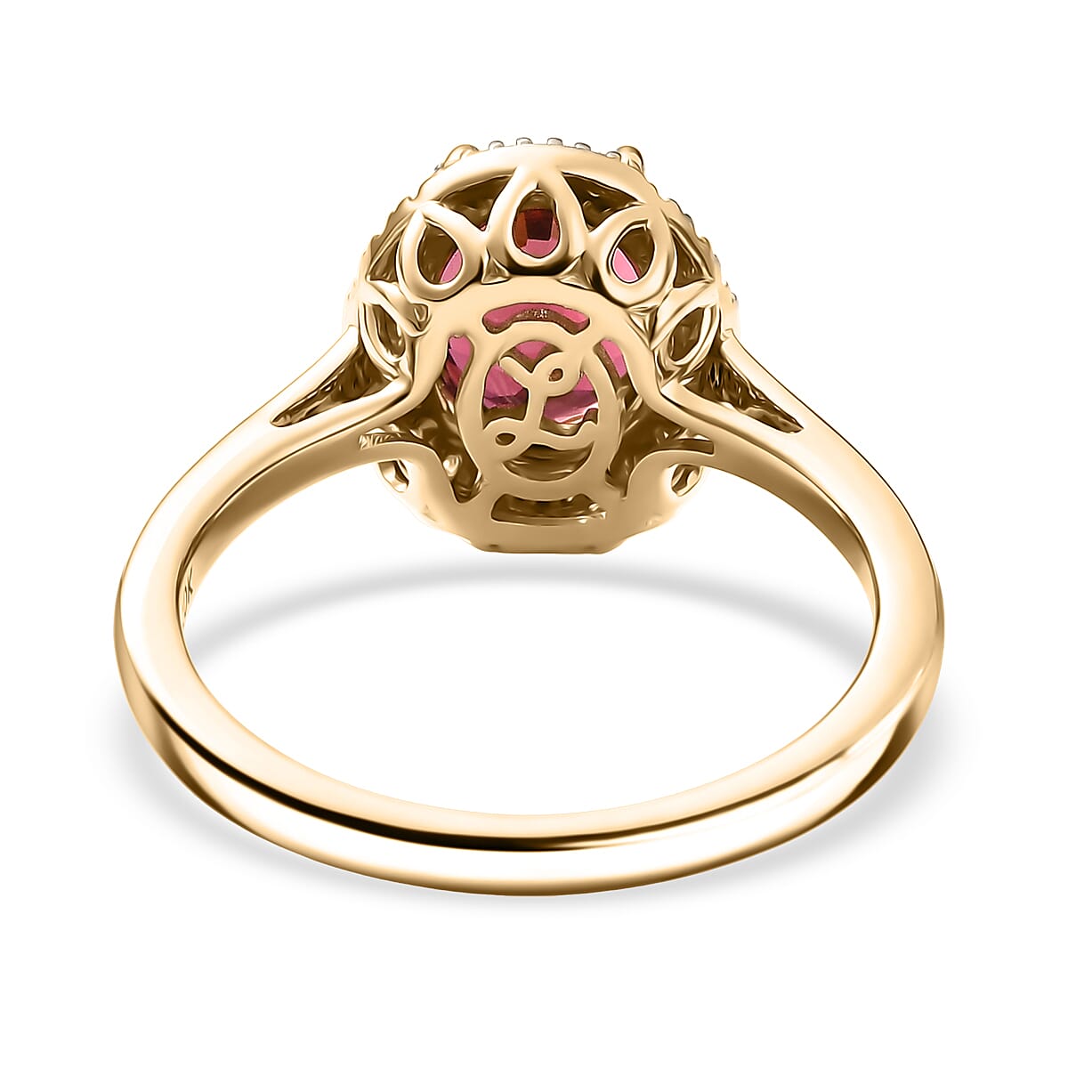 Doorbuster Certified & Appraised Luxoro AAA Ouro Fino Rubellite and Diamond G-H SI 2.25 ctw Floral Ring in 10K Yellow Gold (Size 6.0) image number 3