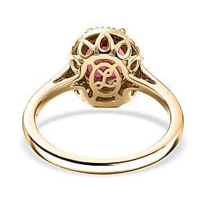  Certified & Appraised Luxoro AAA Ouro Fino Rubellite and Diamond G-H SI 2.25 ctw Floral Ring in 10K Yellow Gold (Size 6.0)