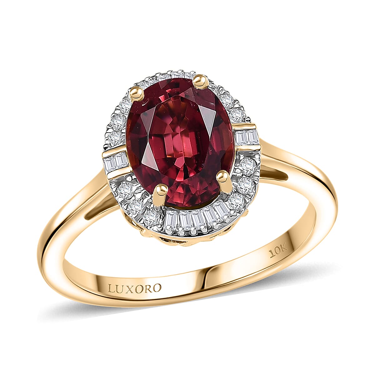 Certified & Appraised Luxoro AAA Ouro Fino Rubellite and Diamond G-H SI 2.25 ctw Floral Ring in 10K Yellow Gold (Size 7.0) image number 0