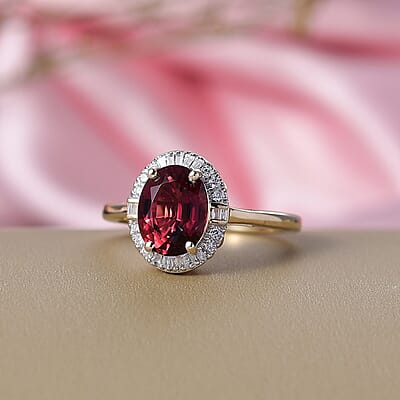 Certified & Appraised Luxoro AAA Ouro Fino Rubellite and Diamond G-H SI 2.25 ctw Floral Ring in 10K Yellow Gold (Size 7.0)