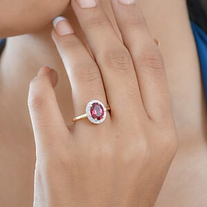 Certified & Appraised Luxoro AAA Ouro Fino Rubellite and Diamond G-H SI 2.25 ctw Floral Ring in 10K Yellow Gold (Size 7.0)