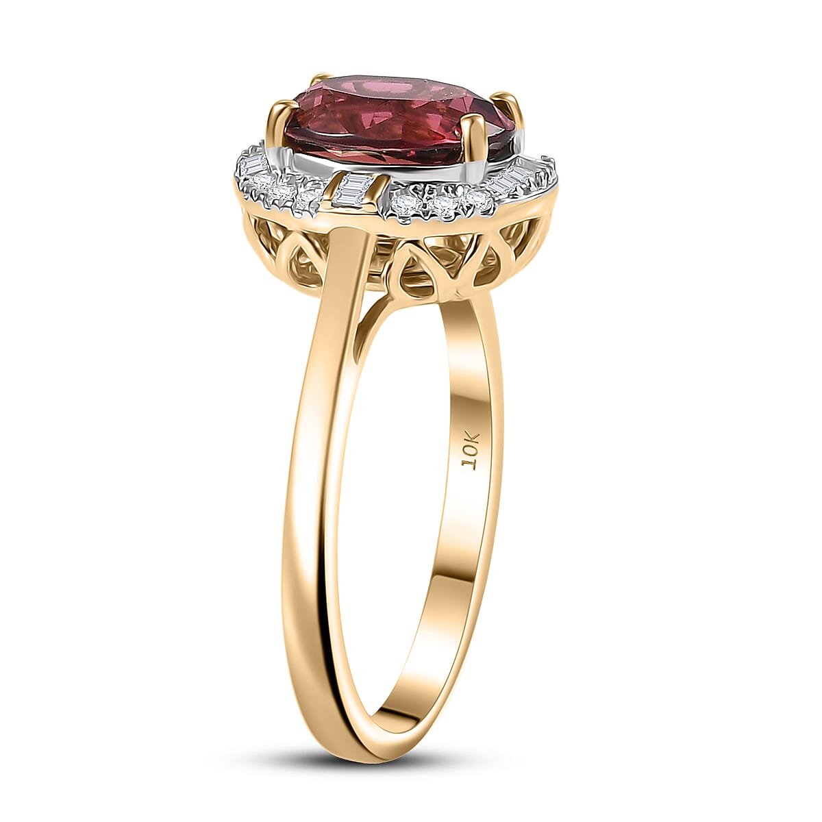 Certified & Appraised Luxoro AAA Ouro Fino Rubellite and Diamond G-H SI 2.25 ctw Floral Ring in 10K Yellow Gold (Size 8.0) image number 1