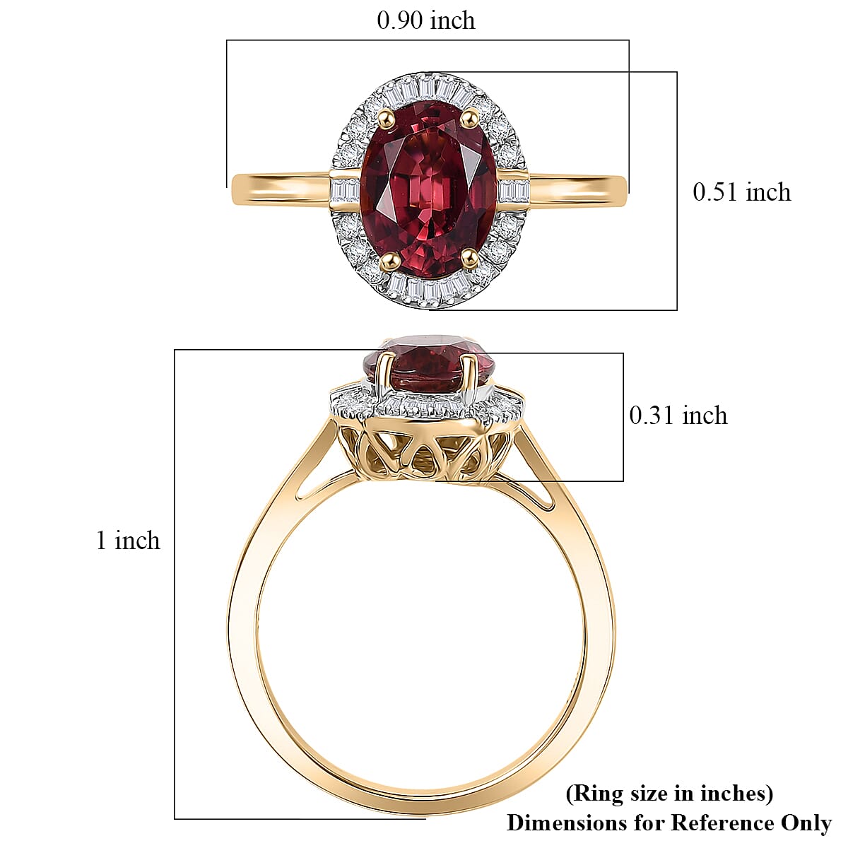 Certified & Appraised Luxoro AAA Ouro Fino Rubellite and Diamond G-H SI 2.25 ctw Floral Ring in 10K Yellow Gold (Size 8.0) image number 3