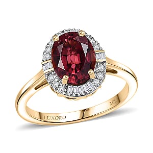 Certified & Appraised Luxoro AAA Ouro Fino Rubellite and Diamond G-H SI 2.25 ctw Floral Ring in 10K Yellow Gold (Size 8.5)