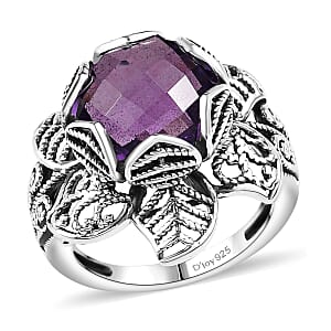 D'Joy Indian Artisan Crafted African Amethyst 5.70 ctw Ring in Black Oxidised Sterling Silver (Size 10.0)
