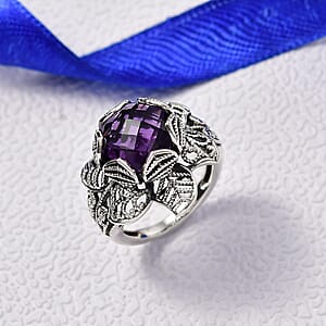 D'Joy Indian Artisan Crafted African Amethyst Ring in Black Oxidised Sterling Silver 5.60 ctw (Size 10.0)