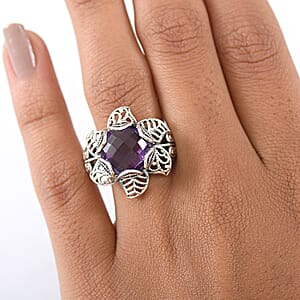 D'Joy Indian Artisan Crafted African Amethyst Ring in Black Oxidised Sterling Silver 5.60 ctw (Size 10.0)