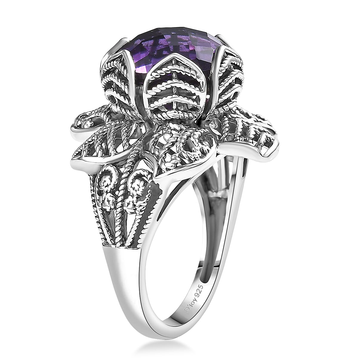 D'Joy Indian Artisan Crafted African Amethyst Ring in Black Oxidised Sterling Silver 5.60 ctw (Size 10.0) image number 3