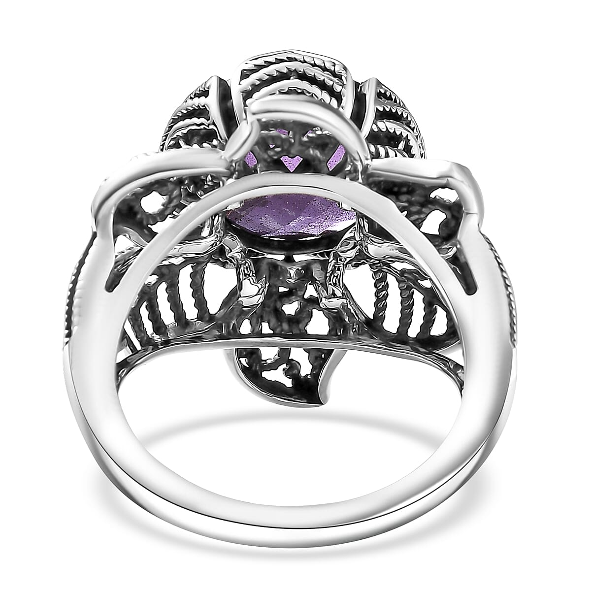 D'Joy Indian Artisan Crafted African Amethyst Ring in Black Oxidised Sterling Silver 5.60 ctw (Size 10.0) image number 4