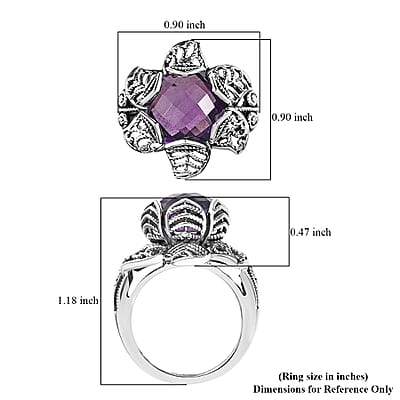 D'Joy Indian Artisan Crafted African Amethyst Ring in Black Oxidised Sterling Silver 5.60 ctw (Size 6.0)