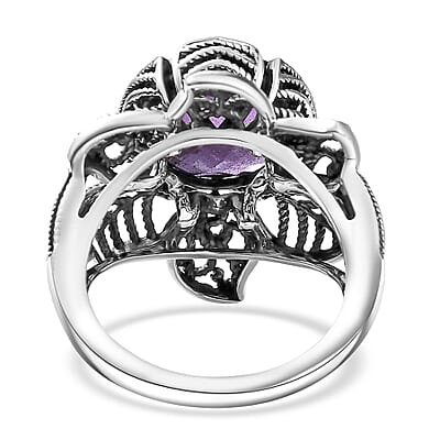 D'Joy Indian Artisan Crafted African Amethyst Ring in Black Oxidised Sterling Silver 5.60 ctw (Size 7.0)