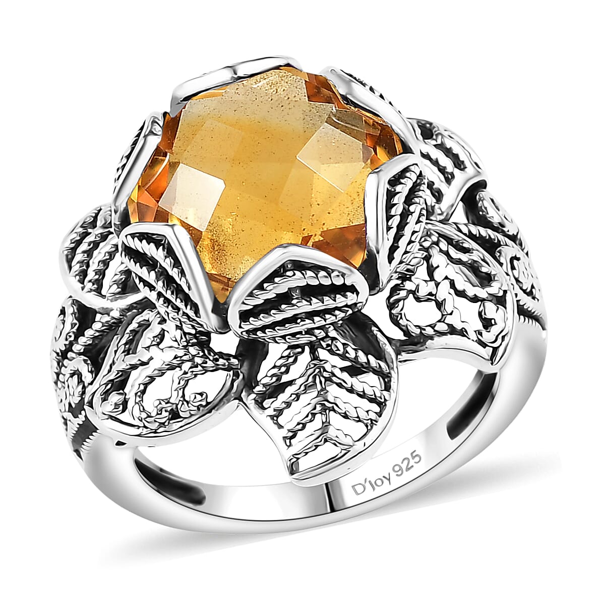 Doorbuster D'Joy Indian Artisan Crafted Brazilian Citrine Ring in Black Oxidised Sterling Silver (Size 10.0) 5.60 ctw image number 0