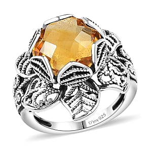Doorbuster D'Joy Indian Artisan Crafted Brazilian Citrine Ring in Black Oxidised Sterling Silver (Size 10.0) 5.60 ctw