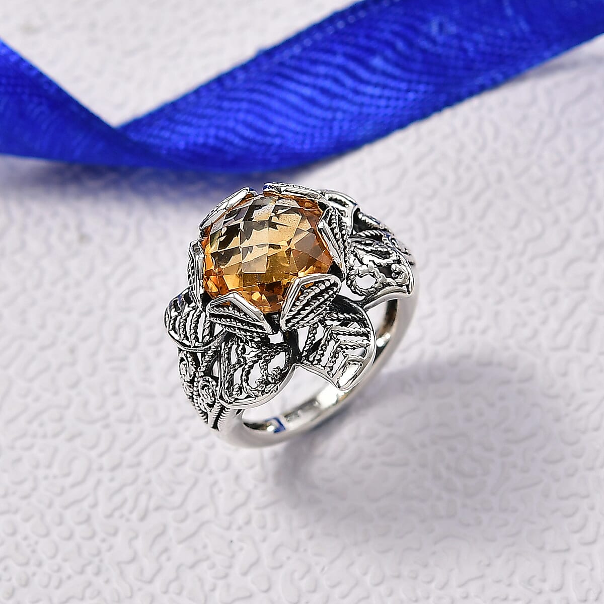 Doorbuster D'Joy Indian Artisan Crafted Brazilian Citrine Ring in Black Oxidised Sterling Silver (Size 10.0) 5.60 ctw image number 1