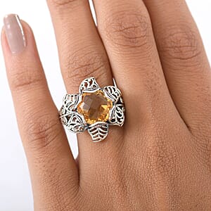 D'Joy Indian Artisan Crafted Brazilian Citrine Ring in Black Oxidised Sterling Silver 5.60 ctw (Size 10.0)