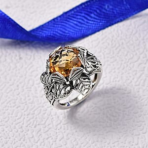 D'Joy Indian Artisan Crafted Brazilian Citrine Ring in Black Oxidised Sterling Silver 5.60 ctw (Size 6.0)