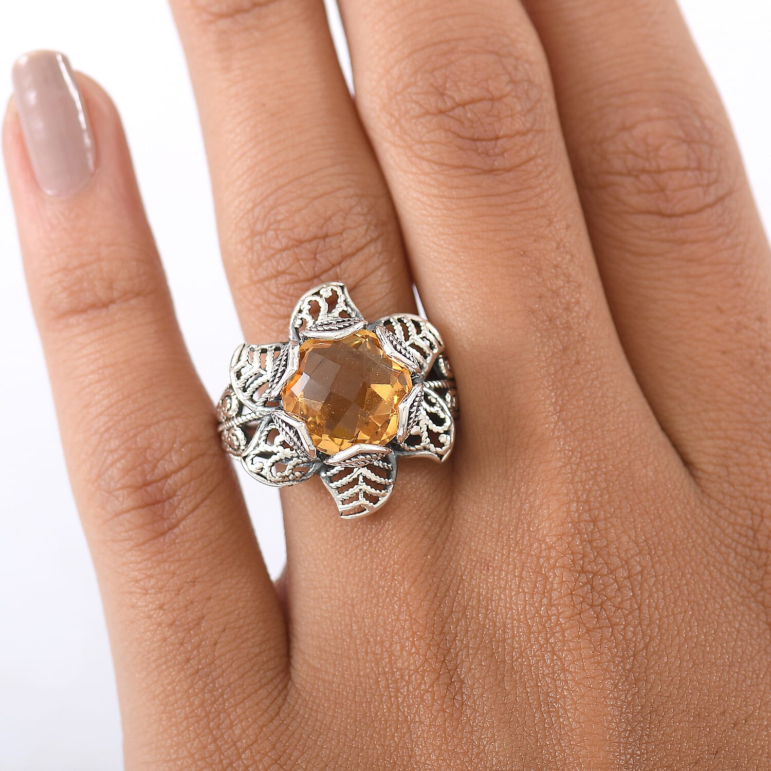 D'Joy Indian Artisan Crafted Brazilian Citrine Ring in Black Oxidised Sterling Silver 5.60 ctw (Size 6.0)