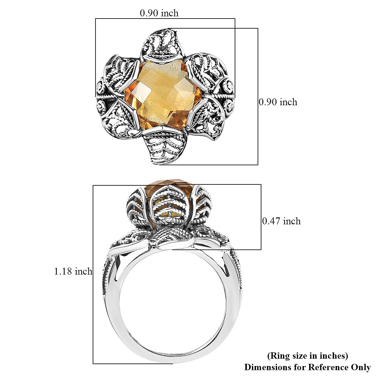 D'Joy Indian Artisan Crafted Brazilian Citrine Ring in Black Oxidised Sterling Silver 5.60 ctw (Size 6.0)