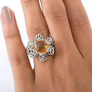 D'Joy Indian Artisan Crafted Brazilian Citrine Ring in Black Oxidised Sterling Silver 5.60 ctw (Size 7.0)
